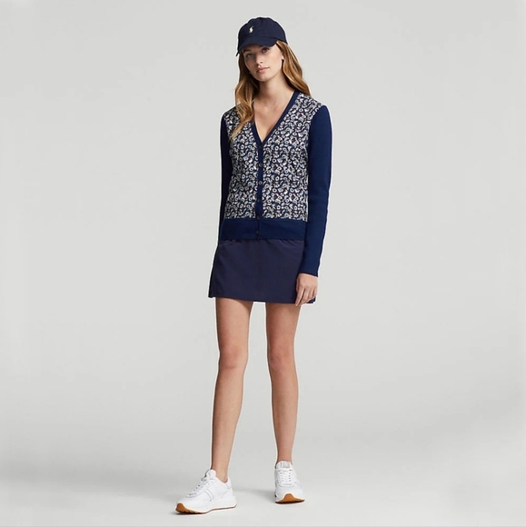 Ralph Lauren Floral Woven-Front Wool-Blend Cardigan - Picture 2 of 7